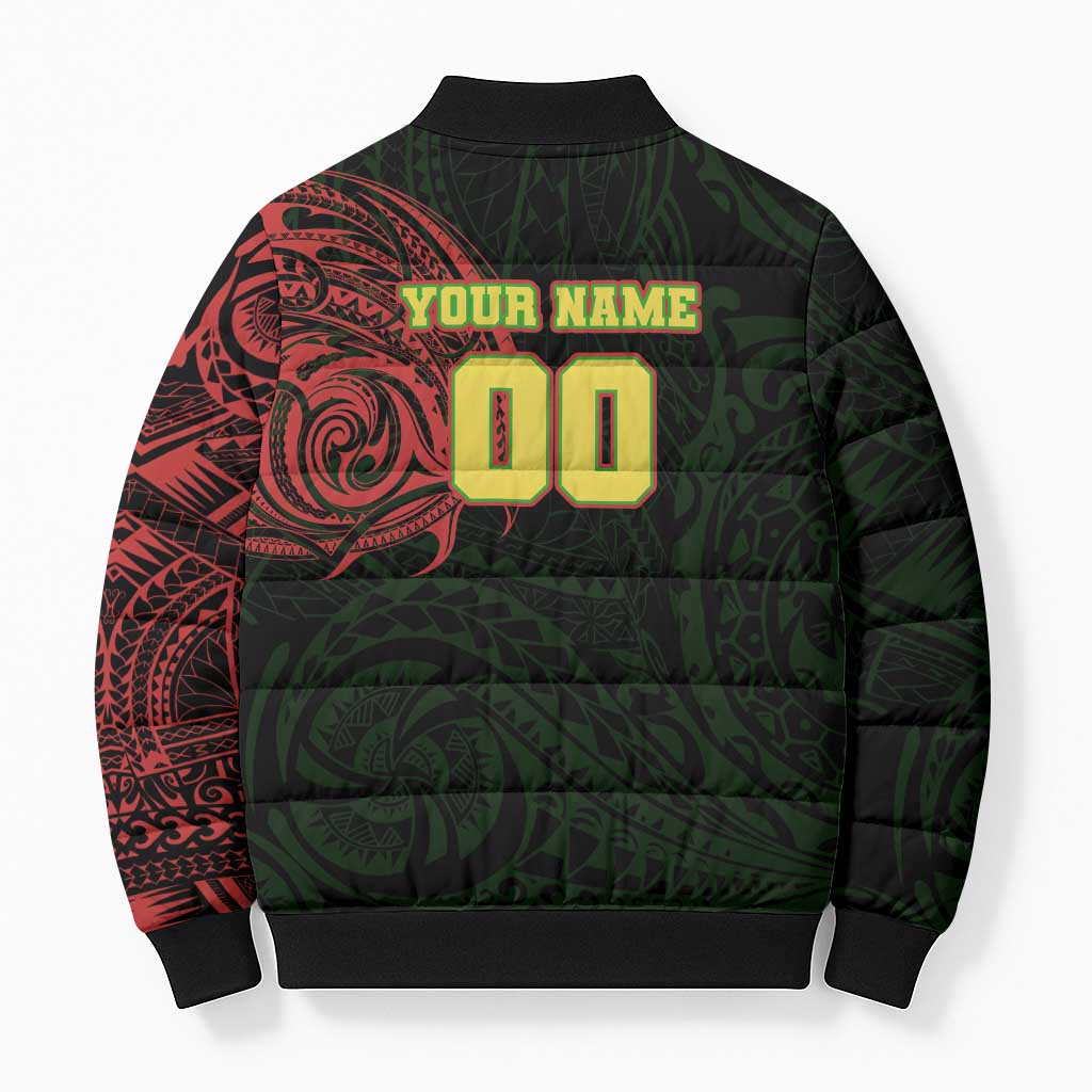Personalized Penrith Panthers Bomber Puffer Jacket Polynesian Tribal Chest and Sleeve Tattoo