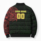 Personalized Penrith Panthers Bomber Puffer Jacket Polynesian Tribal Chest and Sleeve Tattoo