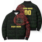 Personalized Penrith Panthers Bomber Puffer Jacket Polynesian Tribal Chest and Sleeve Tattoo