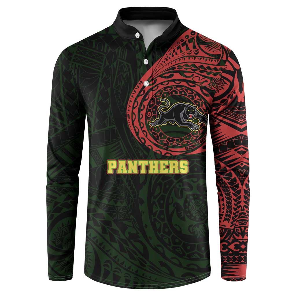Personalized Penrith Panthers Button Sweatshirt Polynesian Tribal Chest and Sleeve Tattoo