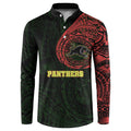 Personalized Penrith Panthers Button Sweatshirt Polynesian Tribal Chest and Sleeve Tattoo
