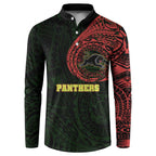 Personalized Penrith Panthers Button Sweatshirt Polynesian Tribal Chest and Sleeve Tattoo