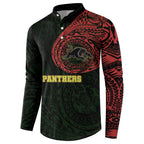 Personalized Penrith Panthers Button Sweatshirt Polynesian Tribal Chest and Sleeve Tattoo