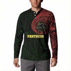 Personalized Penrith Panthers Button Sweatshirt Polynesian Tribal Chest and Sleeve Tattoo