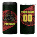 Personalized Penrith Panthers 4 in 1 Can Cooler Tumbler Polynesian Tribal Chest and Sleeve Tattoo