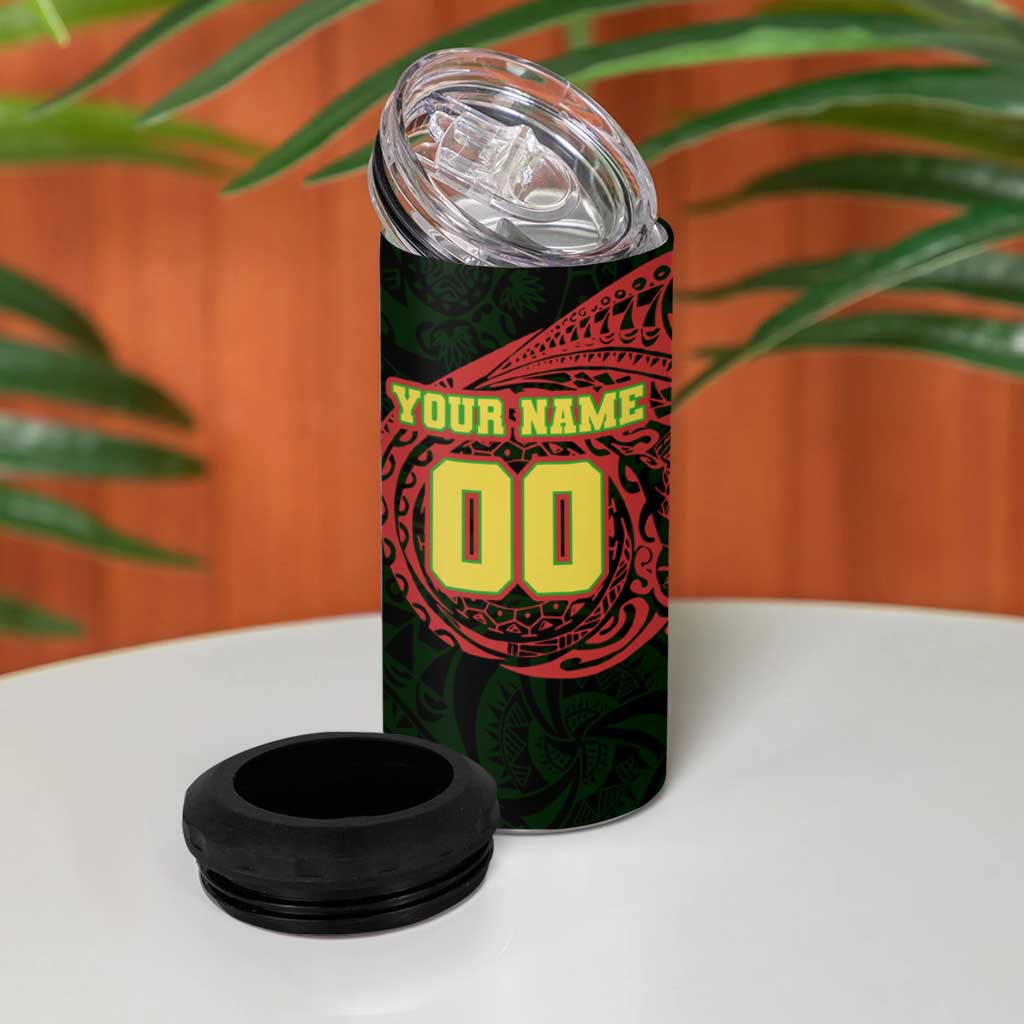 Personalized Penrith Panthers 4 in 1 Can Cooler Tumbler Polynesian Tribal Chest and Sleeve Tattoo
