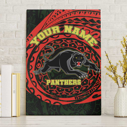 Personalized Penrith Panthers Canvas Wall Art Polynesian Tribal Chest and Sleeve Tattoo