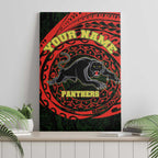 Personalized Penrith Panthers Canvas Wall Art Polynesian Tribal Chest and Sleeve Tattoo