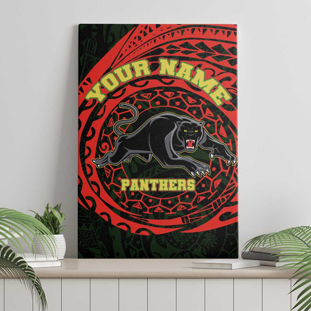 Personalized Penrith Panthers Canvas Wall Art Polynesian Tribal Chest and Sleeve Tattoo
