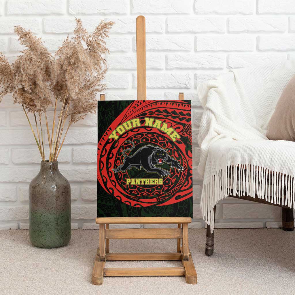 Personalized Penrith Panthers Canvas Wall Art Polynesian Tribal Chest and Sleeve Tattoo