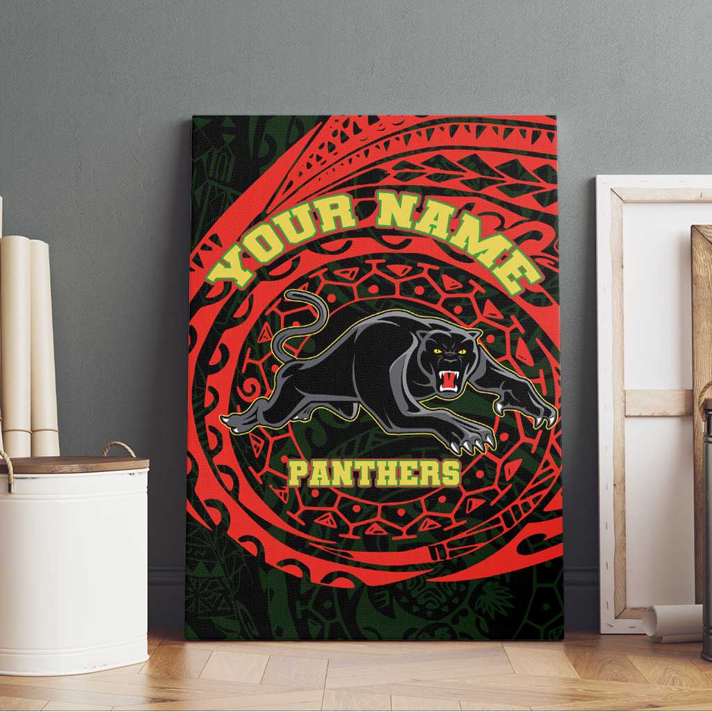 Personalized Penrith Panthers Canvas Wall Art Polynesian Tribal Chest and Sleeve Tattoo