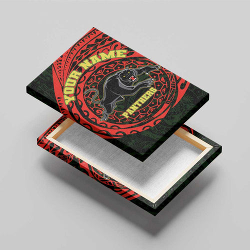 Personalized Penrith Panthers Canvas Wall Art Polynesian Tribal Chest and Sleeve Tattoo