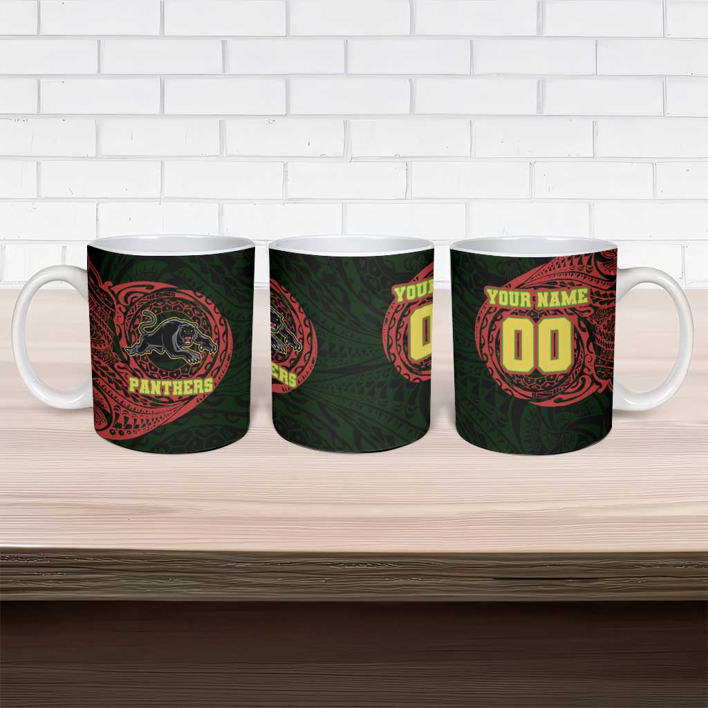 Personalized Penrith Panthers Ceramic Mug Polynesian Tribal Chest and Sleeve Tattoo