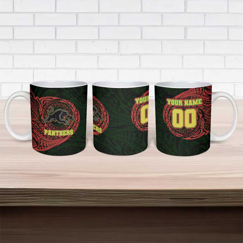 Personalized Penrith Panthers Ceramic Mug Polynesian Tribal Chest and Sleeve Tattoo