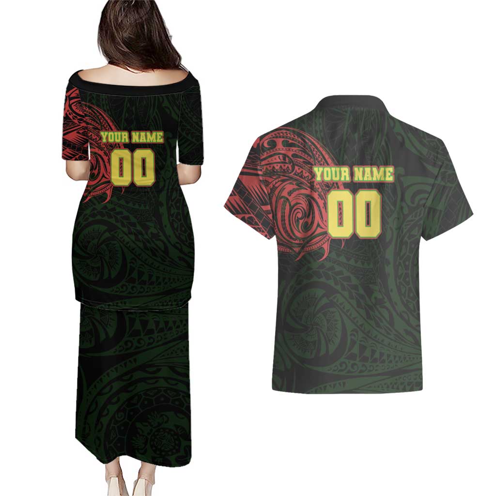 Personalized Penrith Panthers Couples Matching Puletasi and Hawaiian Shirt Polynesian Tribal Chest and Sleeve Tattoo