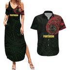 Personalized Penrith Panthers Couples Matching Summer Maxi Dress and Hawaiian Shirt Polynesian Tribal Chest and Sleeve Tattoo