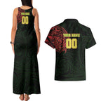 Personalized Penrith Panthers Couples Matching Tank Maxi Dress and Hawaiian Shirt Polynesian Tribal Chest and Sleeve Tattoo