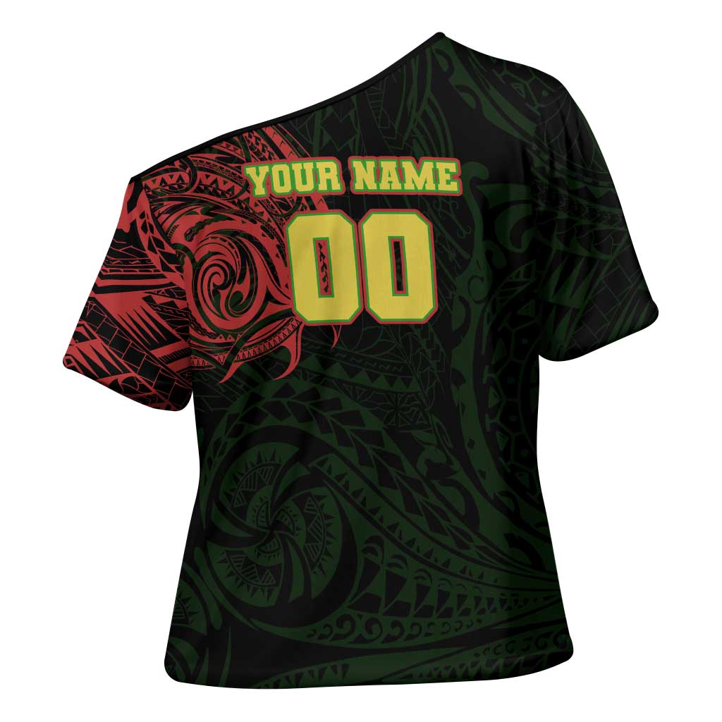 Personalized Penrith Panthers Cross Shoulder Shirt Polynesian Tribal Chest and Sleeve Tattoo