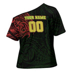 Personalized Penrith Panthers Cross Shoulder Shirt Polynesian Tribal Chest and Sleeve Tattoo