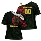 Personalized Penrith Panthers Cross Shoulder Shirt Polynesian Tribal Chest and Sleeve Tattoo
