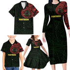 Personalized Penrith Panthers Family Matching Long Sleeve Bodycon Dress and Hawaiian Shirt Polynesian Tribal Chest and Sleeve Tattoo