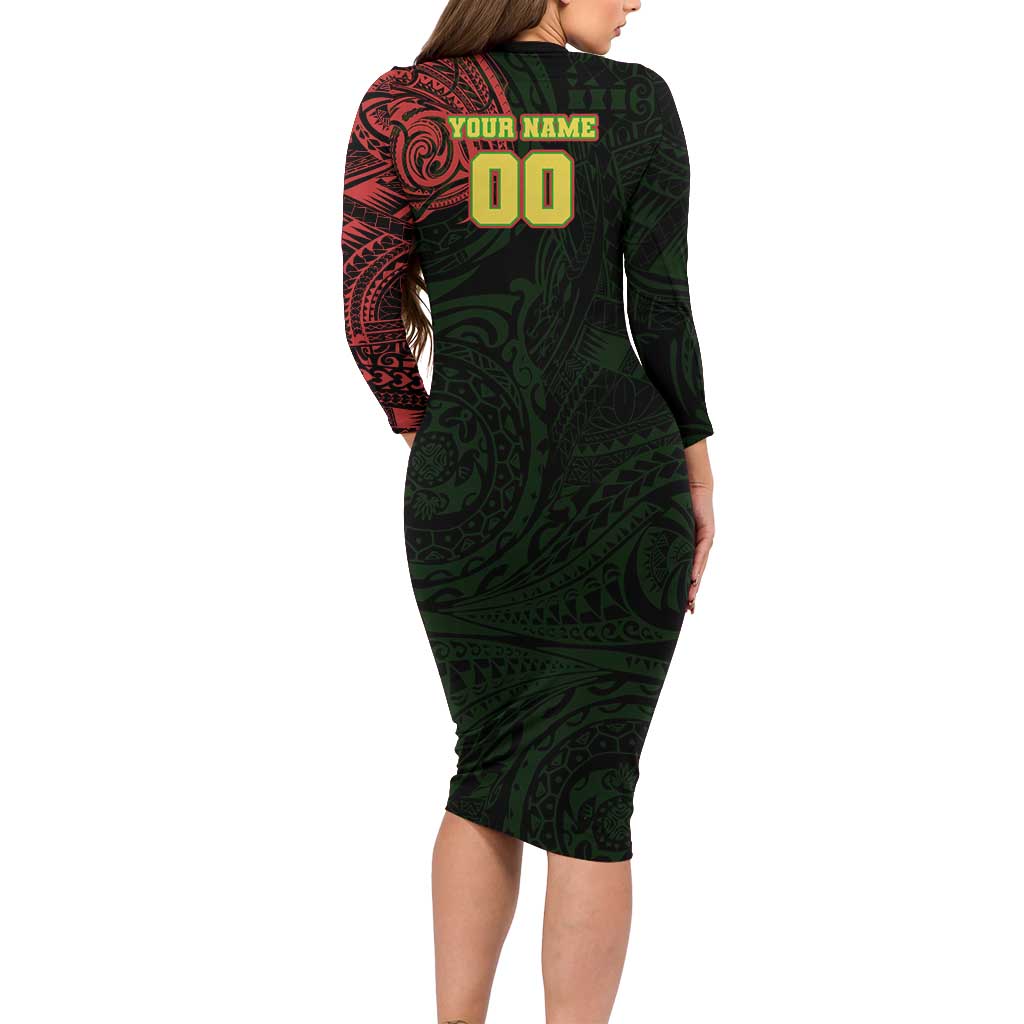 Personalized Penrith Panthers Family Matching Long Sleeve Bodycon Dress and Hawaiian Shirt Polynesian Tribal Chest and Sleeve Tattoo