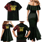 Personalized Penrith Panthers Family Matching Mermaid Dress and Hawaiian Shirt Polynesian Tribal Chest and Sleeve Tattoo