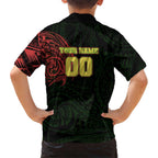 Personalized Penrith Panthers Family Matching Off The Shoulder Long Sleeve Dress and Hawaiian Shirt Polynesian Tribal Chest and Sleeve Tattoo