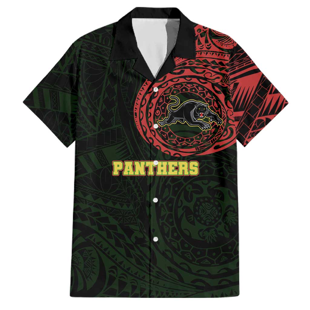 Personalized Penrith Panthers Family Matching Off Shoulder Maxi Dress and Hawaiian Shirt Polynesian Tribal Chest and Sleeve Tattoo