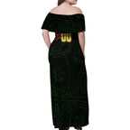 Personalized Penrith Panthers Family Matching Off Shoulder Maxi Dress and Hawaiian Shirt Polynesian Tribal Chest and Sleeve Tattoo