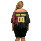 Personalized Penrith Panthers Family Matching Off Shoulder Short Dress and Hawaiian Shirt Polynesian Tribal Chest and Sleeve Tattoo