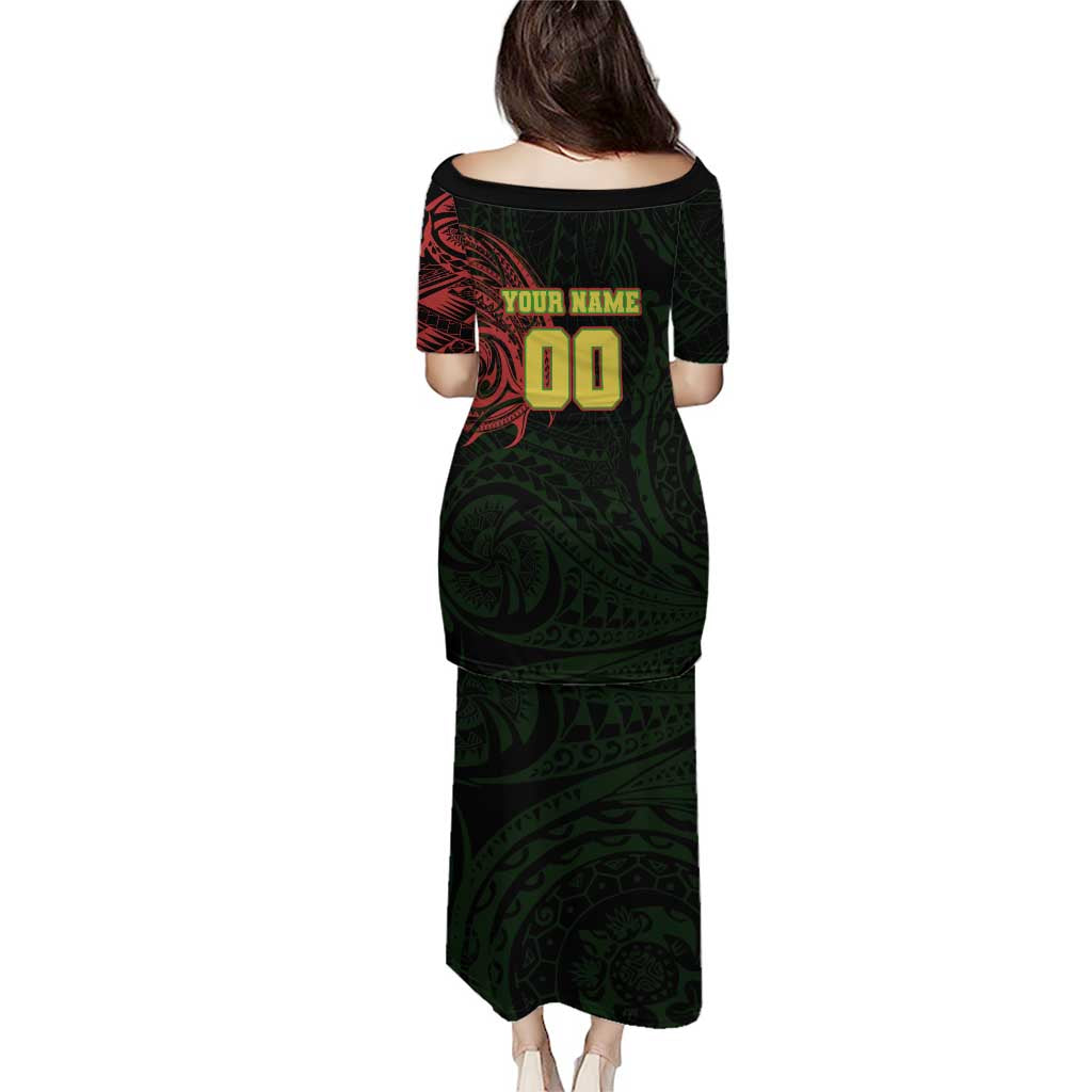 Personalized Penrith Panthers Family Matching Puletasi and Hawaiian Shirt Polynesian Tribal Chest and Sleeve Tattoo