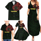 Personalized Penrith Panthers Family Matching Summer Maxi Dress and Hawaiian Shirt Polynesian Tribal Chest and Sleeve Tattoo