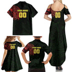 Personalized Penrith Panthers Family Matching Summer Maxi Dress and Hawaiian Shirt Polynesian Tribal Chest and Sleeve Tattoo