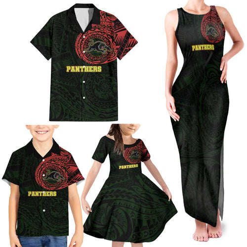 Personalized Penrith Panthers Family Matching Tank Maxi Dress and Hawaiian Shirt Polynesian Tribal Chest and Sleeve Tattoo