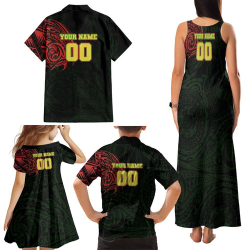 Personalized Penrith Panthers Family Matching Tank Maxi Dress and Hawaiian Shirt Polynesian Tribal Chest and Sleeve Tattoo