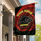 Personalized Penrith Panthers Garden Flag Polynesian Tribal Chest and Sleeve Tattoo