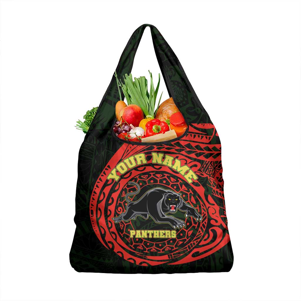 Personalized Penrith Panthers Grocery Bag Polynesian Tribal Chest and Sleeve Tattoo