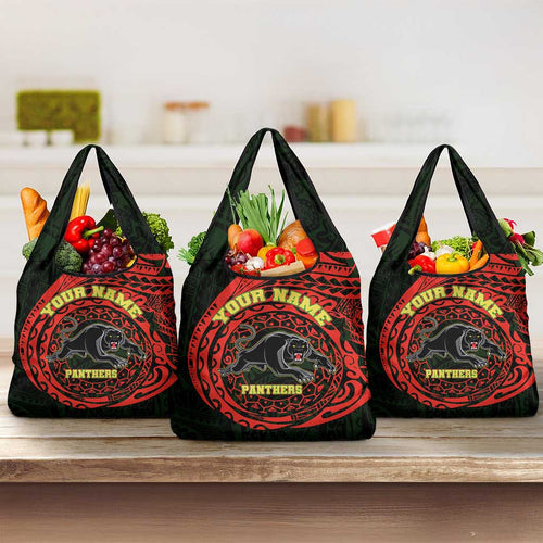 Personalized Penrith Panthers Grocery Bag Polynesian Tribal Chest and Sleeve Tattoo