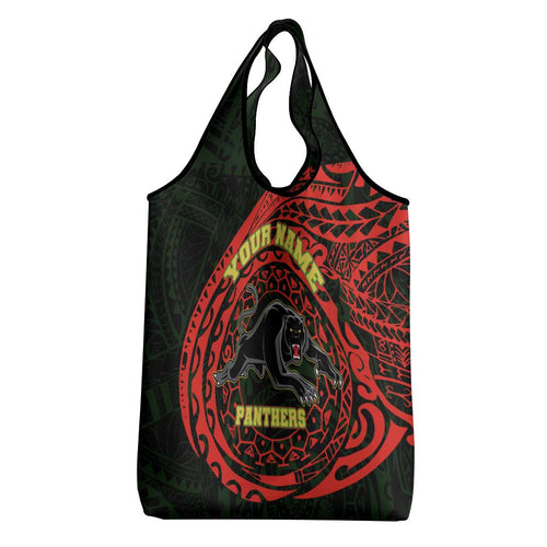 Personalized Penrith Panthers Grocery Bag Polynesian Tribal Chest and Sleeve Tattoo