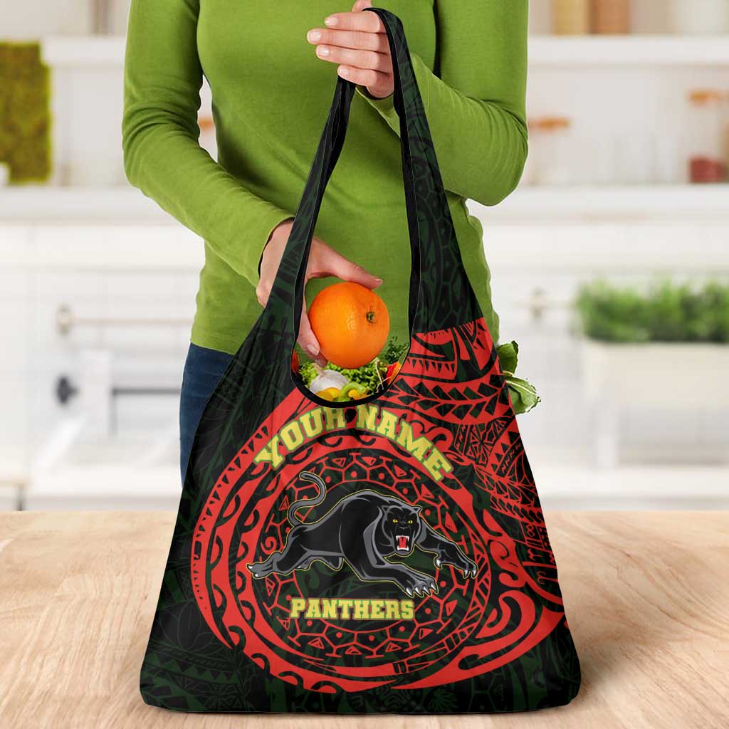 Personalized Penrith Panthers Grocery Bag Polynesian Tribal Chest and Sleeve Tattoo