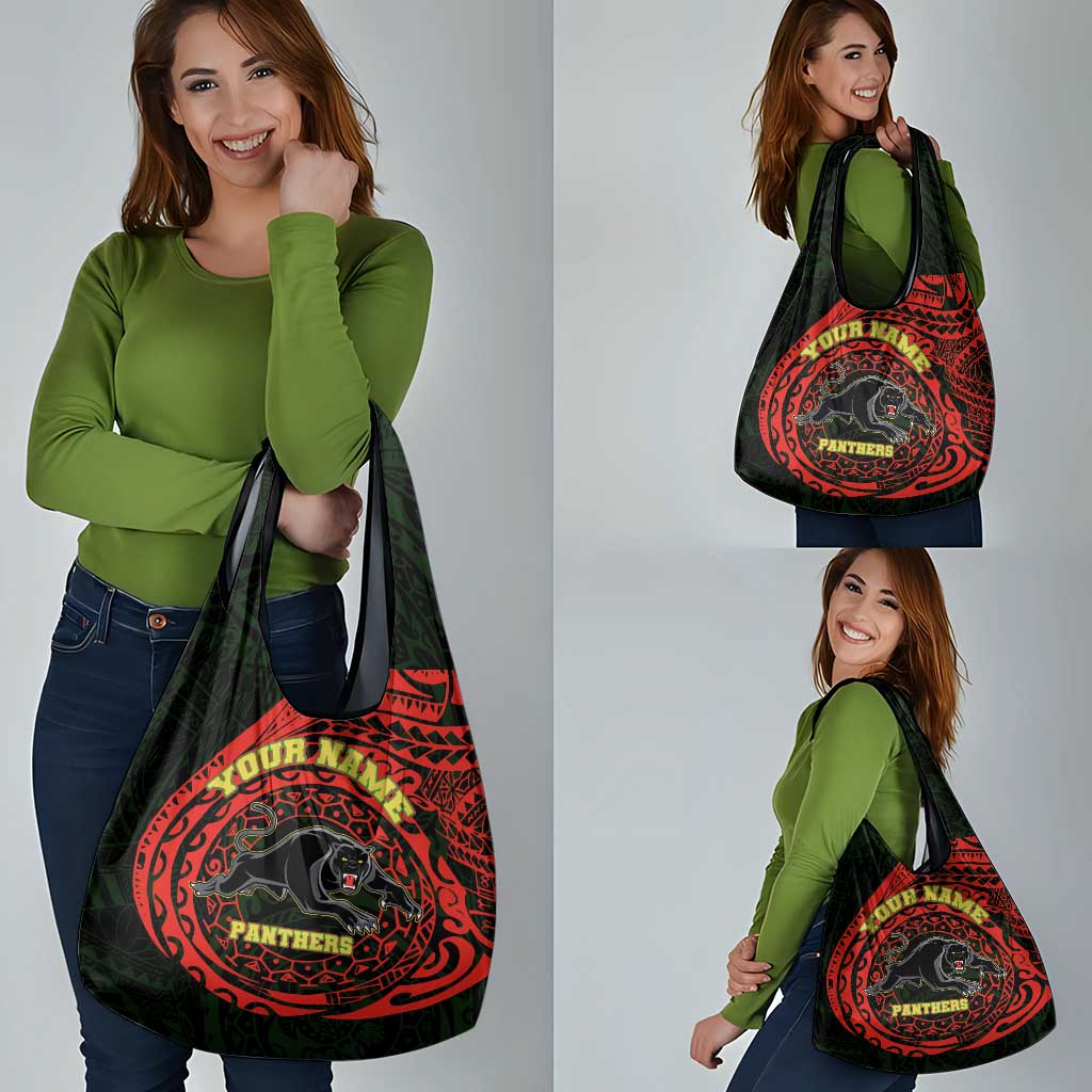 Personalized Penrith Panthers Grocery Bag Polynesian Tribal Chest and Sleeve Tattoo