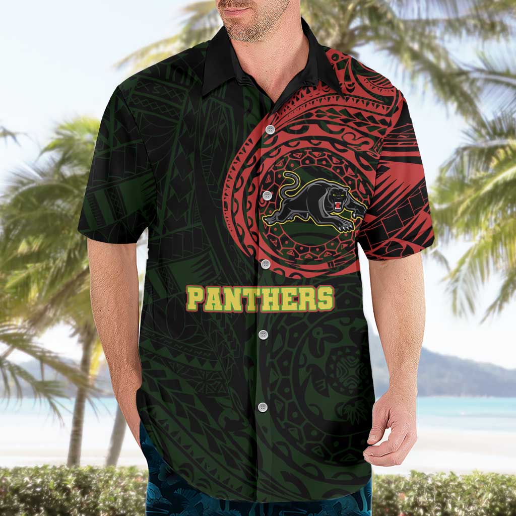 Personalized Penrith Panthers Hawaiian Shirt Polynesian Tribal Chest and Sleeve Tattoo