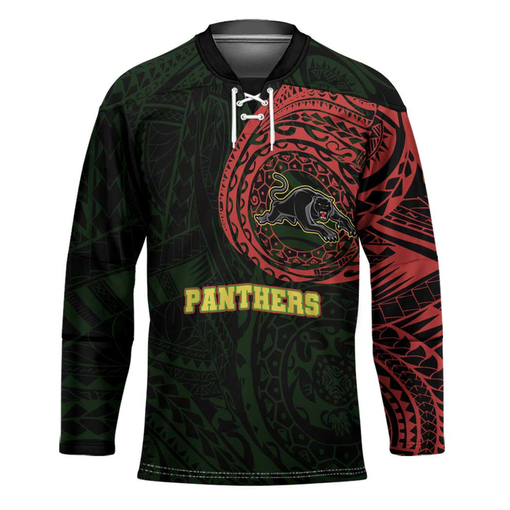 Personalized Penrith Panthers Hockey Jersey Polynesian Tribal Chest and Sleeve Tattoo