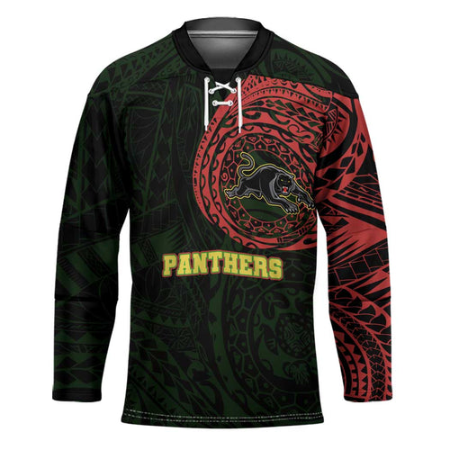 Personalized Penrith Panthers Hockey Jersey Polynesian Tribal Chest and Sleeve Tattoo