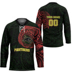 Personalized Penrith Panthers Hockey Jersey Polynesian Tribal Chest and Sleeve Tattoo