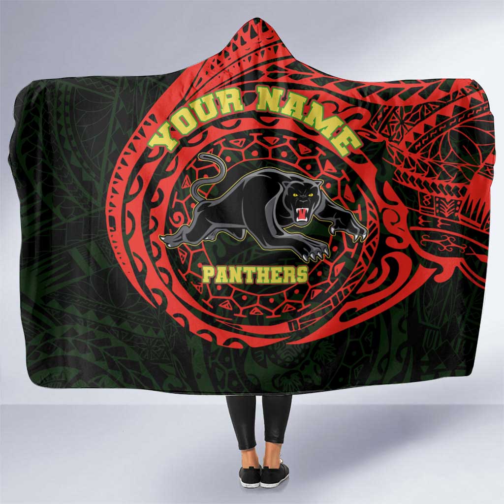 Personalized Penrith Panthers Hooded Blanket Polynesian Tribal Chest and Sleeve Tattoo