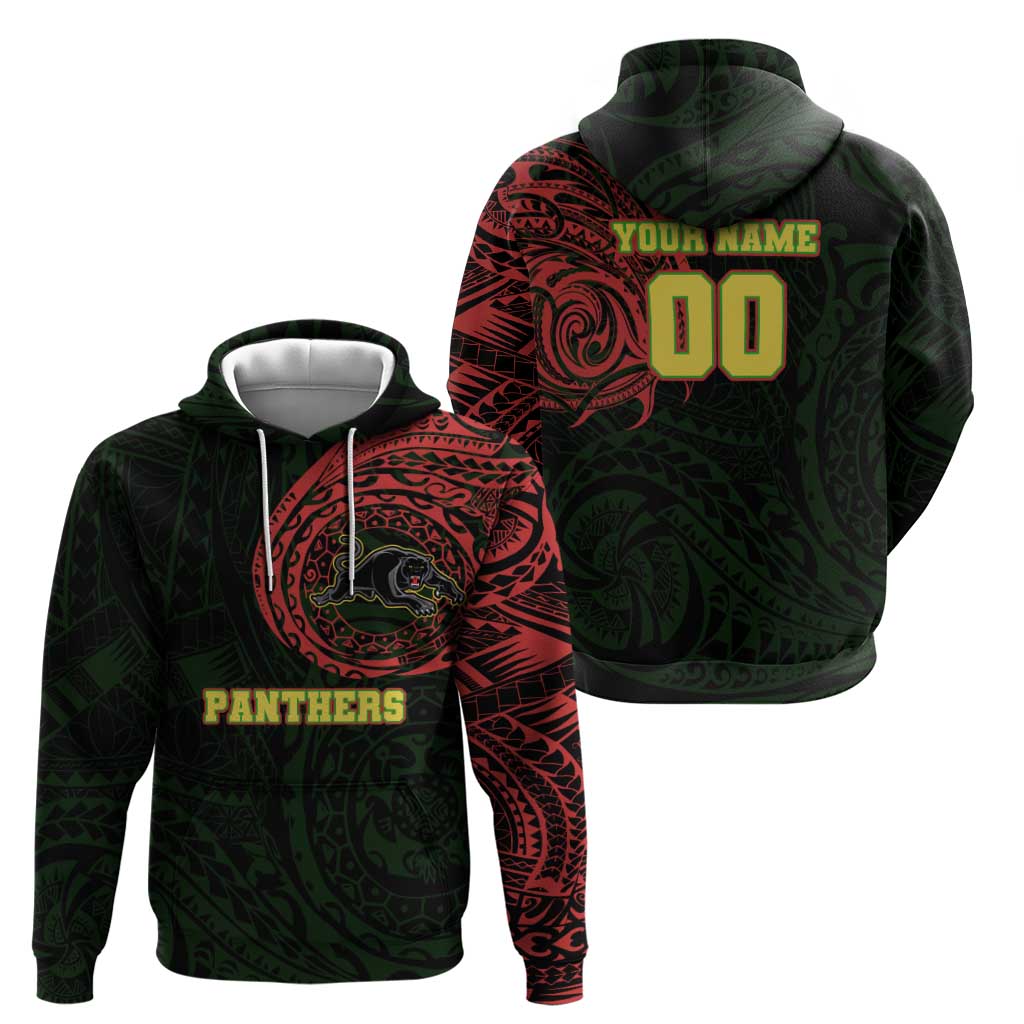 Personalized Penrith Panthers Hoodie Polynesian Tribal Chest and Sleeve Tattoo