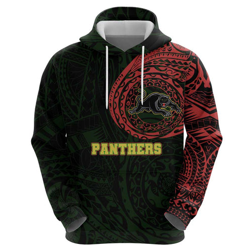 Personalized Penrith Panthers Hoodie Polynesian Tribal Chest and Sleeve Tattoo