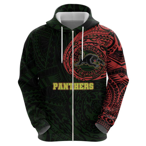 Personalized Penrith Panthers Hoodie Polynesian Tribal Chest and Sleeve Tattoo